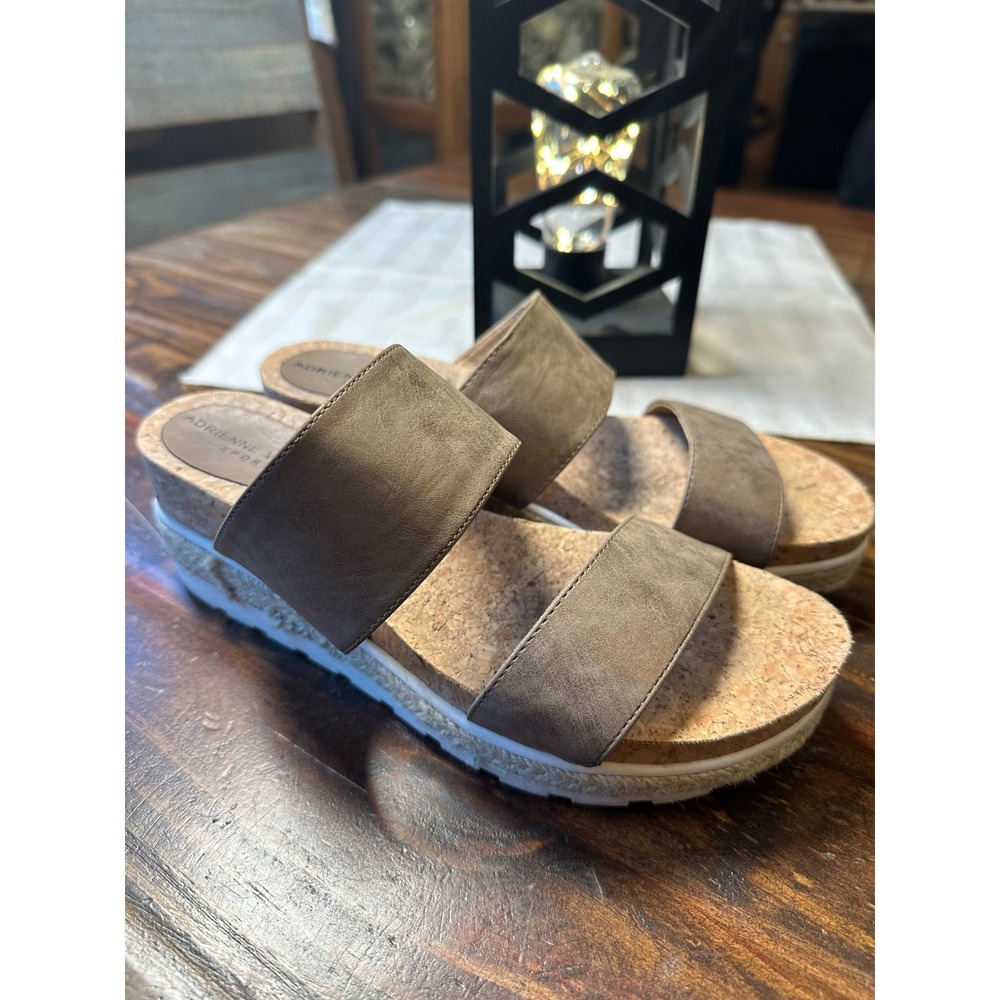 Adrienne Vittadini Sport AV-CARA Taupe Metallic Platform Slide Sandals Womens 8M